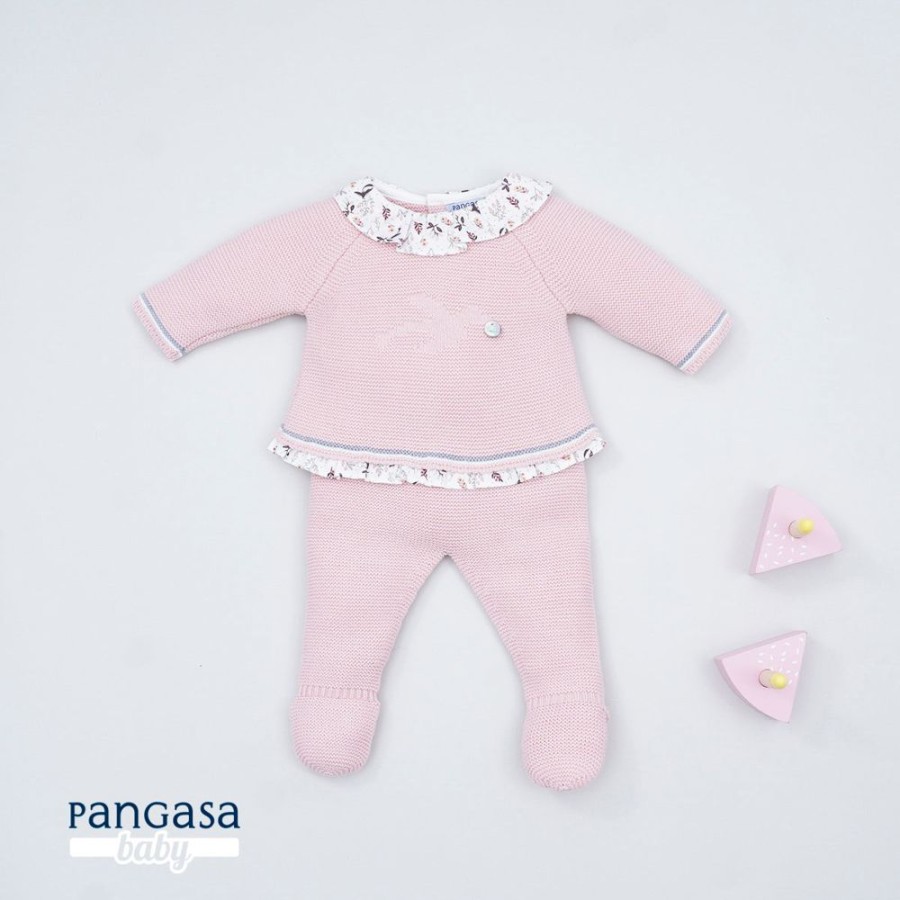 Clothing Pangasa Knitwear | Pangasa Pale Pink 'Bird' Print Knitted Set