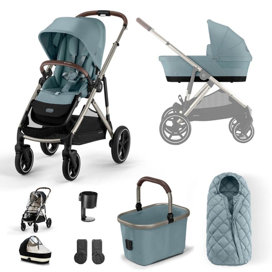 Prams & Pushchairs Cybex | Cybex Gazelle S Taupe Essentials Bundle - Sky Blue