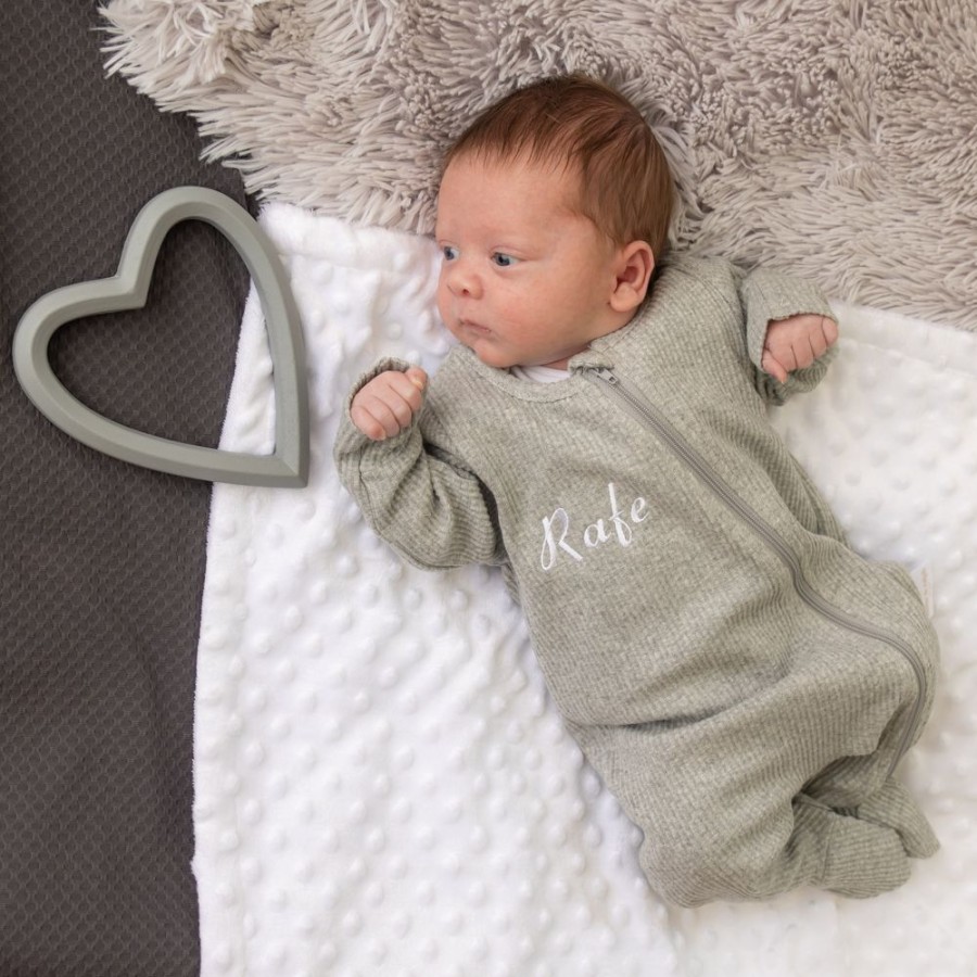 Clothing Millie & Ralph Sleepsuits | Personalised Grey Ribbed Embroidered Sleepsuit