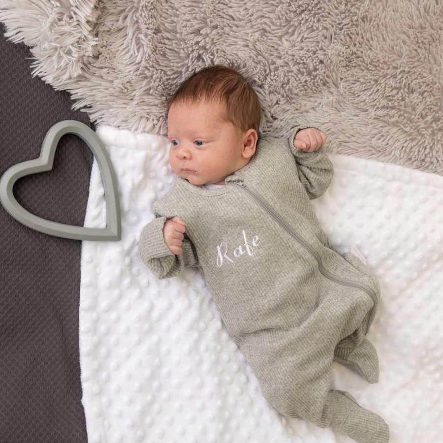 Clothing Millie & Ralph Sleepsuits | Personalised Grey Ribbed Embroidered Sleepsuit