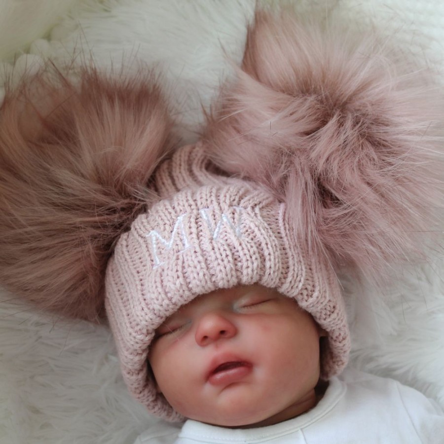 Personalised Millie & Ralph | Personalised Initial Rose Gold Double Pom Hat