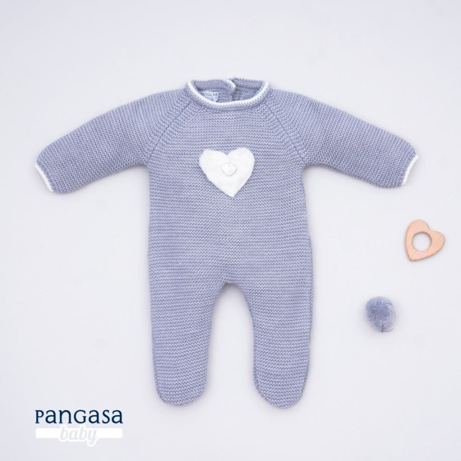 Clothing Pangasa Knitwear | Pangasa Grey Knitted Sweetheart Babygrow