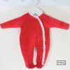 Clothing Pex Sleepsuits | Red & White Lace Edged Velour Sleepsuit