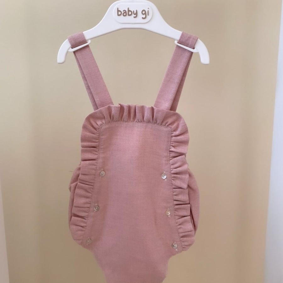 Clothing Millie & Ralph Rompers | Dusky Pink Frill Dungaree Romper