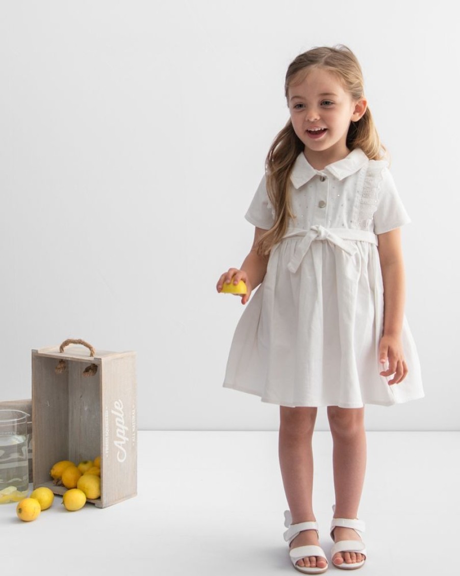 Clothing Caramelo Dresses | White Denim Frill Diamante Dress