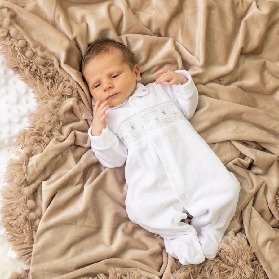 Clothing Dandelion Sleepsuits | White Star Smocked Sleepsuit