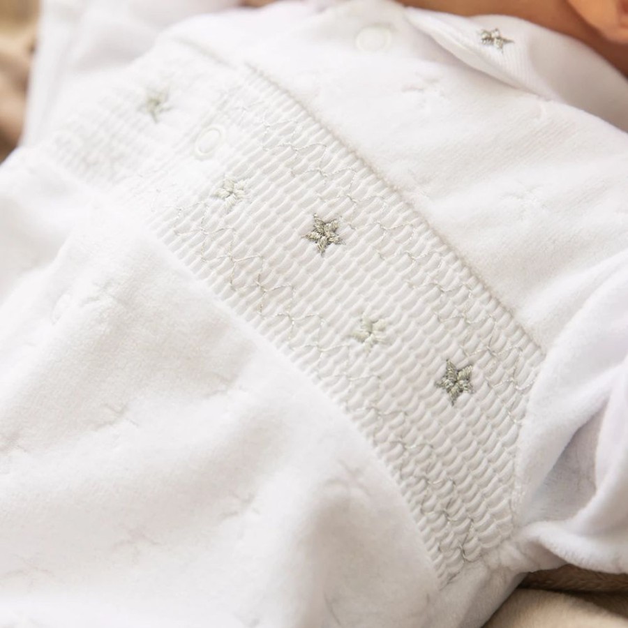 Clothing Dandelion Sleepsuits | White Star Smocked Sleepsuit