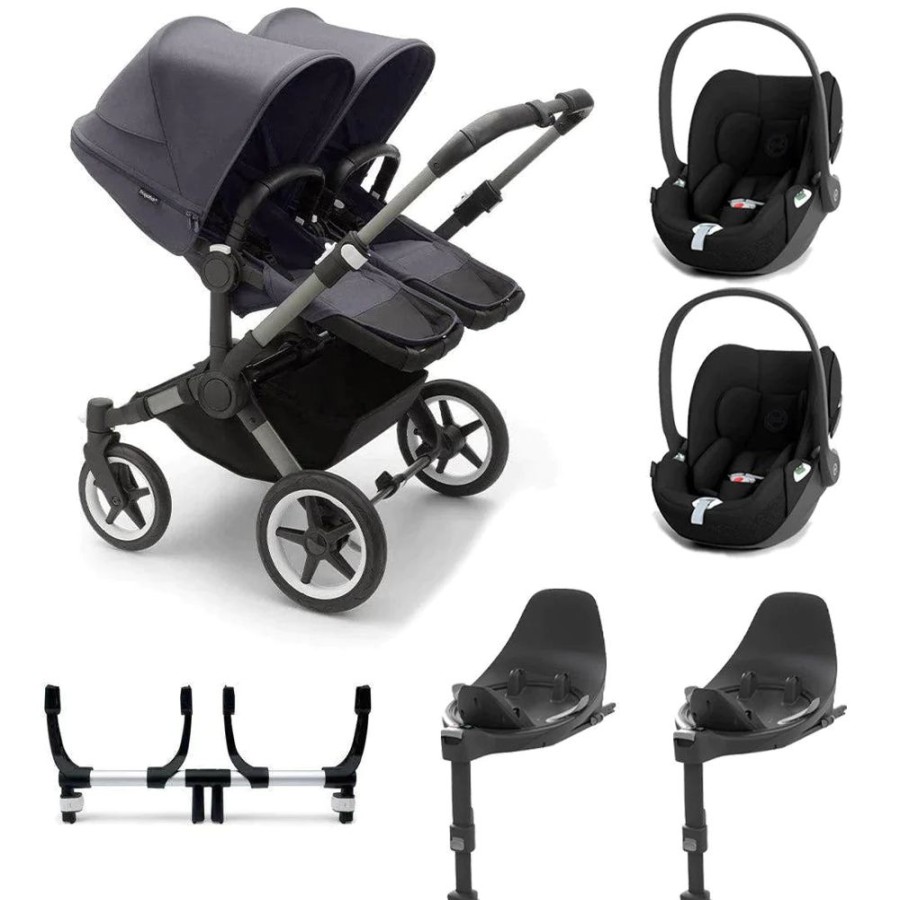 Prams & Pushchairs Bugaboo | Bugaboo Donkey 5 Twin Cloud T Travel System - Stormy Blue