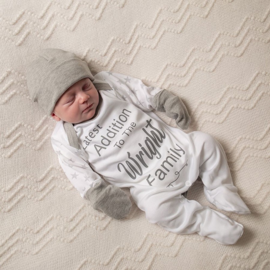 Clothing Millie & Ralph Sleepsuits | Personalised 'Latest Addition To The...Family' Grey Sleepsuit Set