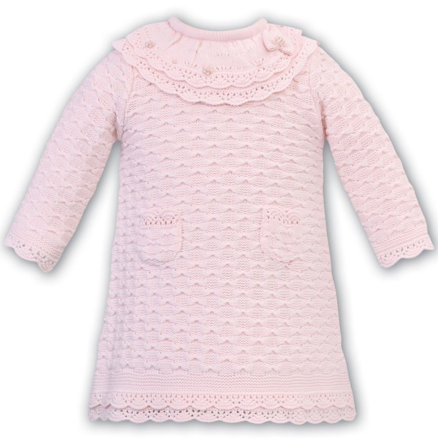 Clothing Sarah Louise Outfits | Pink Pearl Collar Knitted Long Sleeve Dress