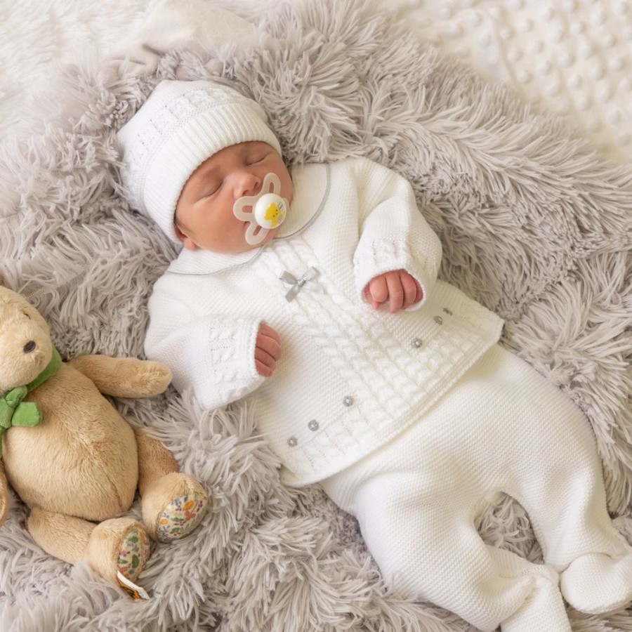 Clothing Dandelion Knitwear | Knitted 3 Piece Set | Unisex White Set Hat | Millie & Ralph