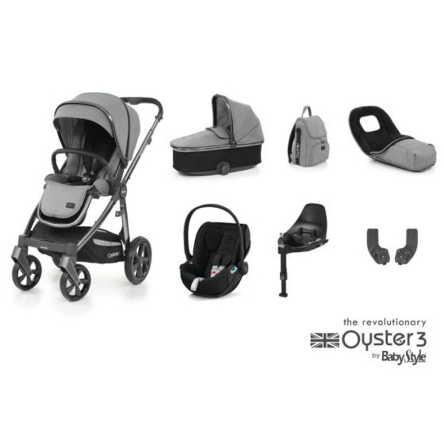 Prams & Pushchairs BabyStyle | Oyster 3 Luxury 7 Pc Travel System Bundle With Cloud T Car Seat - Moon