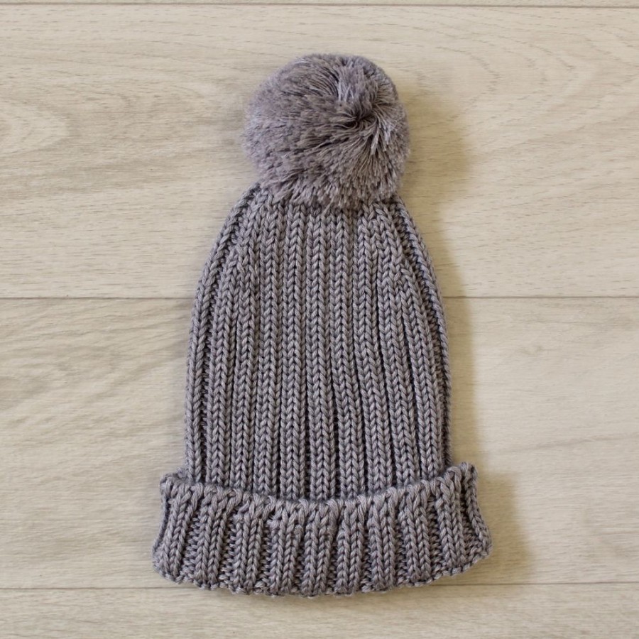 Clothing Millie & Ralph Knitwear | Grey Knitted Pom Hat