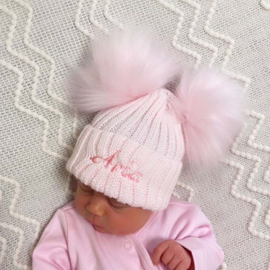 Personalised Millie & Ralph | Personalised Name Pink Double Pom Hat