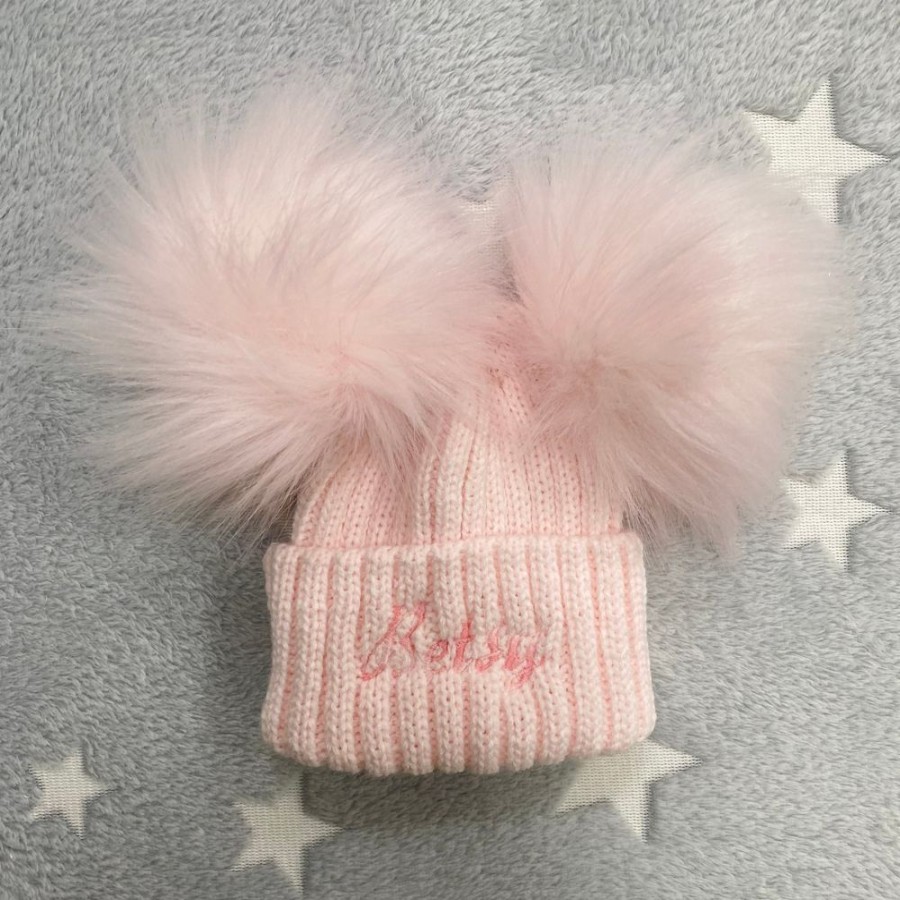 Personalised Millie & Ralph | Personalised Name Pink Double Pom Hat