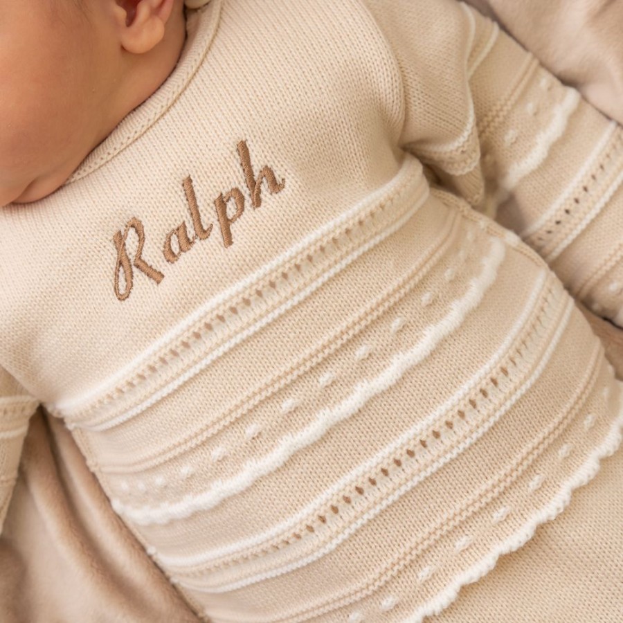 Clothing Dandelion Knitwear | Personalised Beige Pointelle Knitted Set