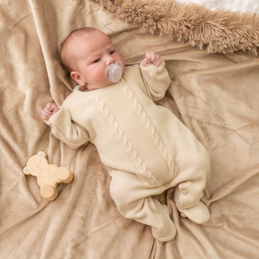 Clothing Dandelion Outfits | Unisex Cable Knitted Taupe Baby Onesie | Millie & Ralph