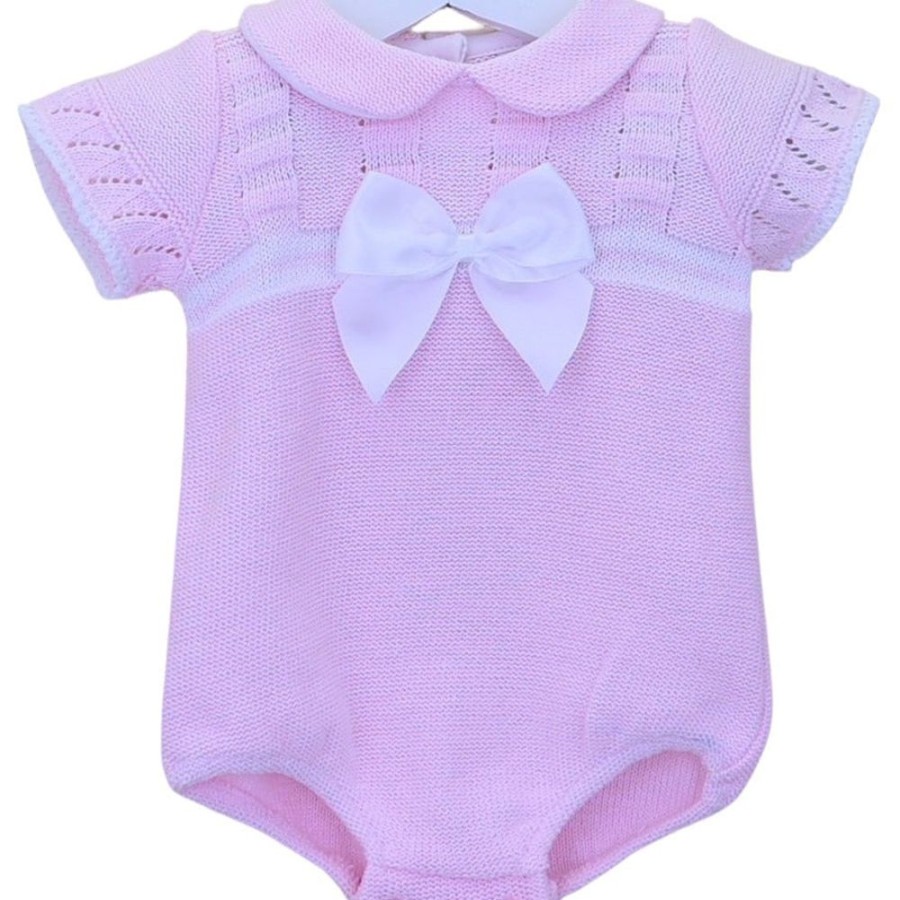 Clothing Pex Knitwear | Violet' Baby Pink Knitted Bow Romper