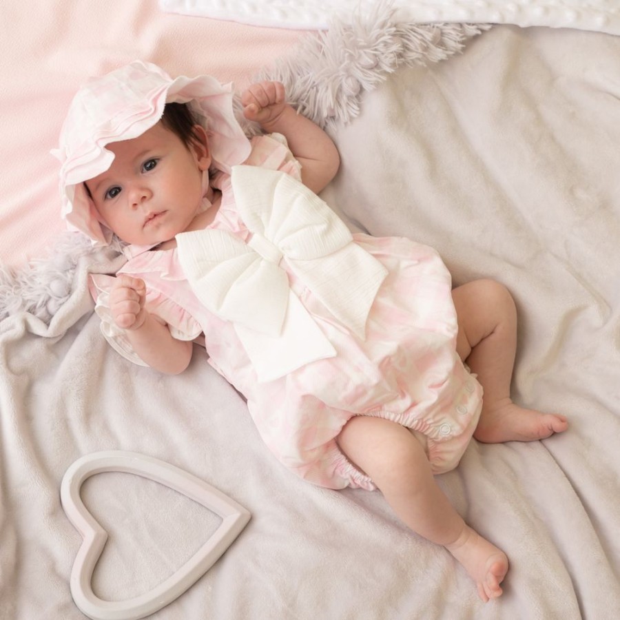 Clothing Caramelo Rompers | Pink Checked Heart Romper With Sun Hat