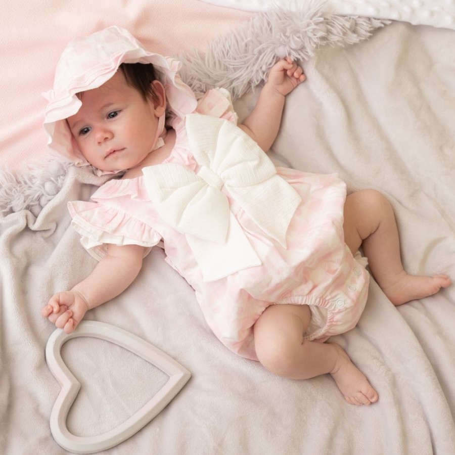 Clothing Caramelo Rompers | Pink Checked Heart Romper With Sun Hat