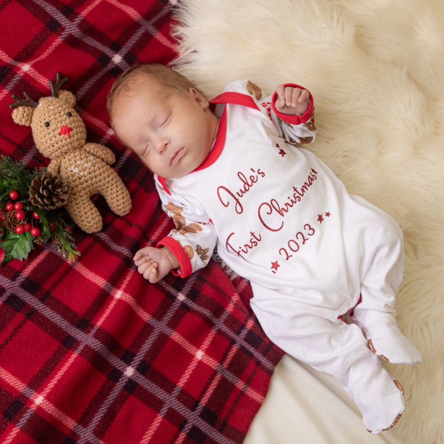 Personalised Millie & Ralph | Personalised Red Gingerbread Man 'First Christmas' Sleepsuit