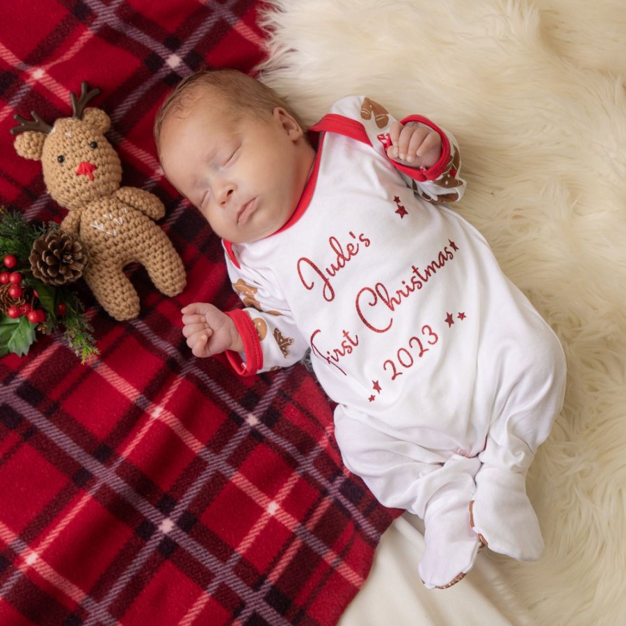 Personalised Millie & Ralph | Personalised Red Gingerbread Man 'First Christmas' Sleepsuit