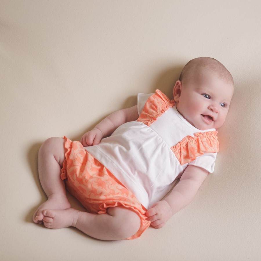 Nursery & Home Calamaro 2 Piece Sets | Girls Coral Frill Bow Dino Top & Bloomers