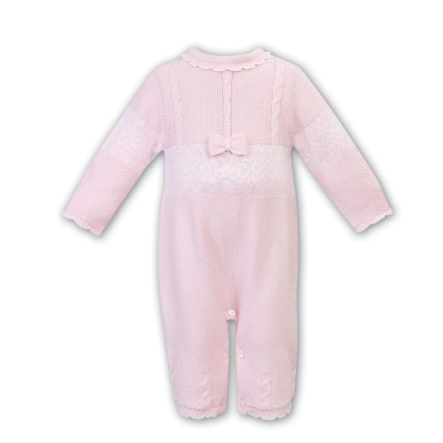 Clothing Sarah Louise Sleepsuits | Pink White Bow Fairisle Knitted All In One