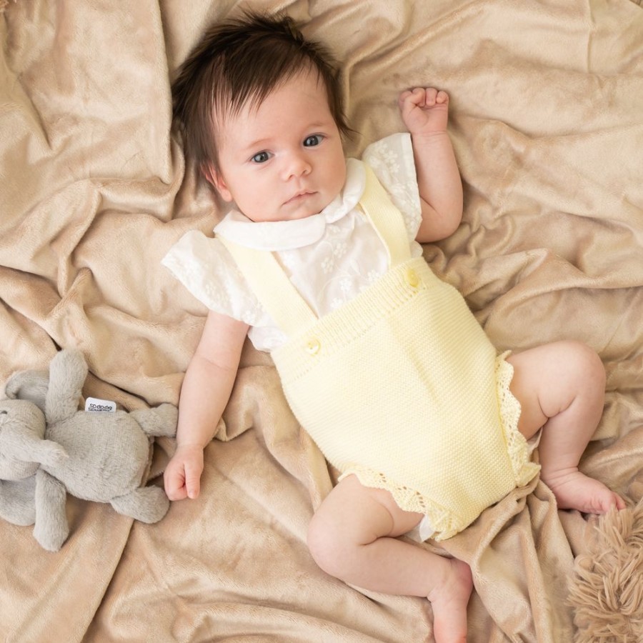 Clothing Pex Knitwear | Macie' Lemon Knitted Pointelle Dungaree Set