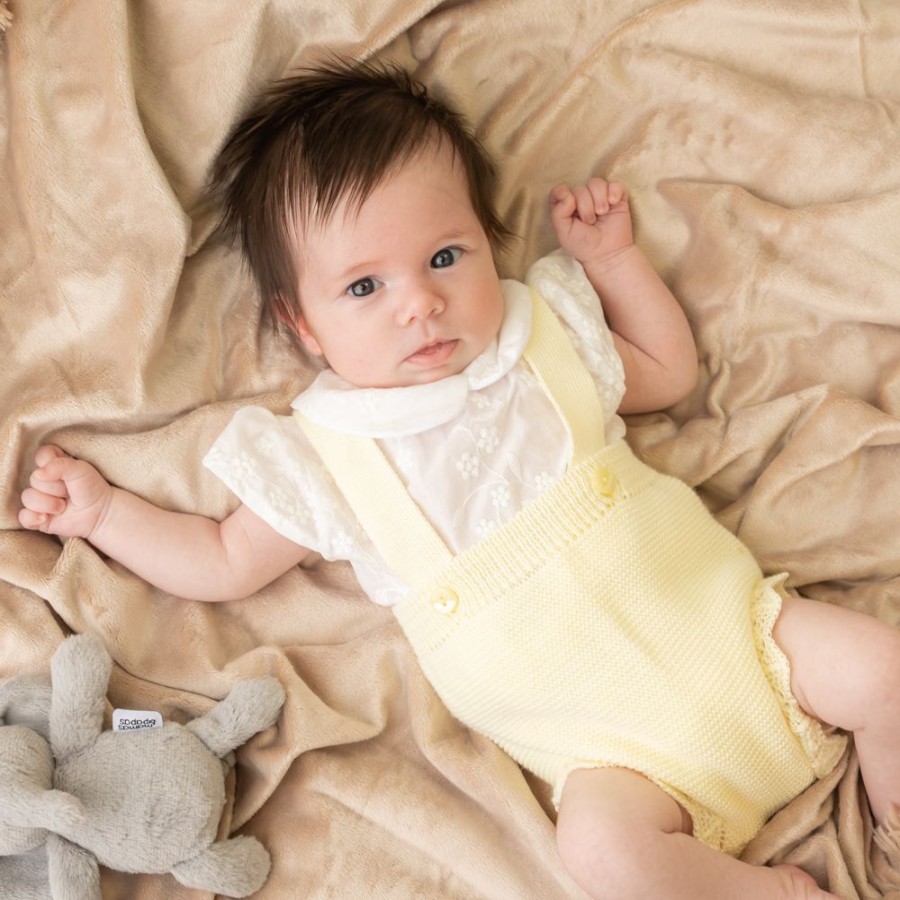 Clothing Pex Knitwear | Macie' Lemon Knitted Pointelle Dungaree Set