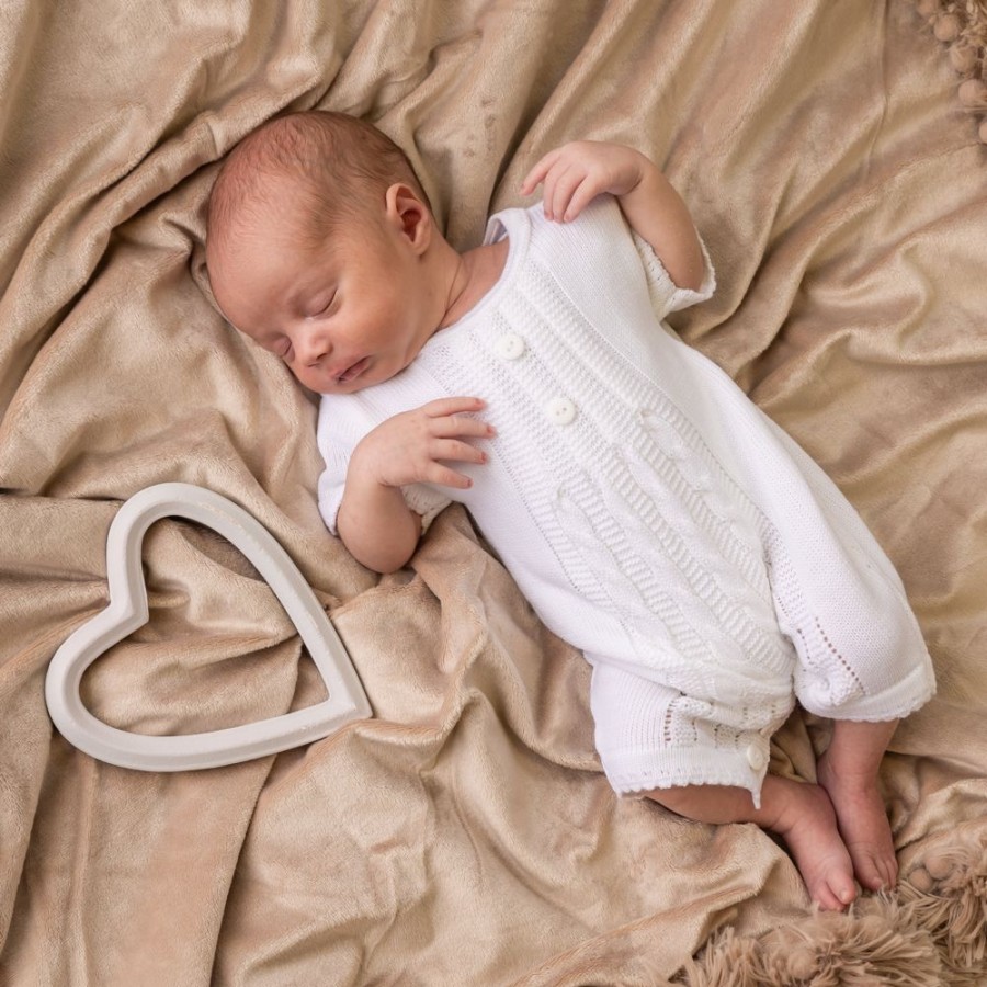 Clothing Dandelion Rompers | Unisex White Cable Knitted Romper