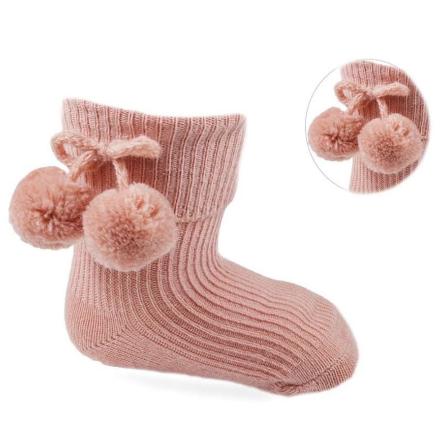 Clothing Millie & Ralph Socks & Tights | Rose Gold Pom Socks