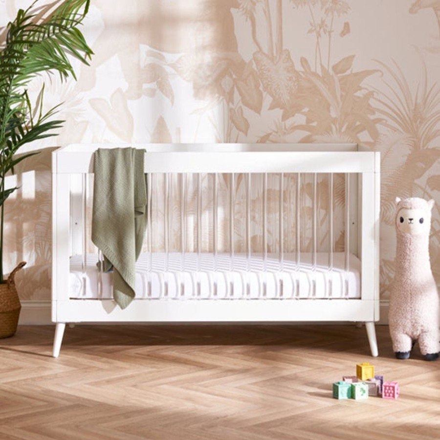 Nursery & Home Obaby Cots & Cotbeds | Obaby Maya Scandi Cot Bed - White With Acrylic