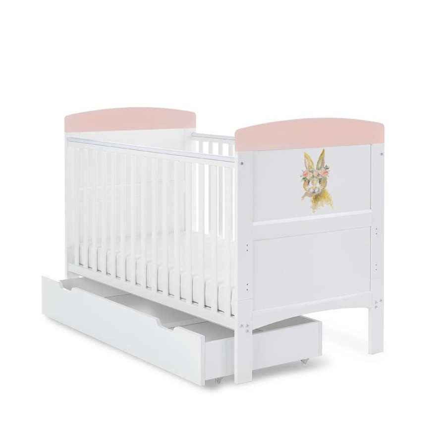 Nursery & Home Obaby Cots & Cotbeds | Obaby Grace Inspire Cot Bed Watercolour Rabbit Pink | Obaby Grace | Millie & Ralph