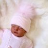 Clothing Millie & Ralph Hats | Second Size Pink Ribbed Fur Pom Hat