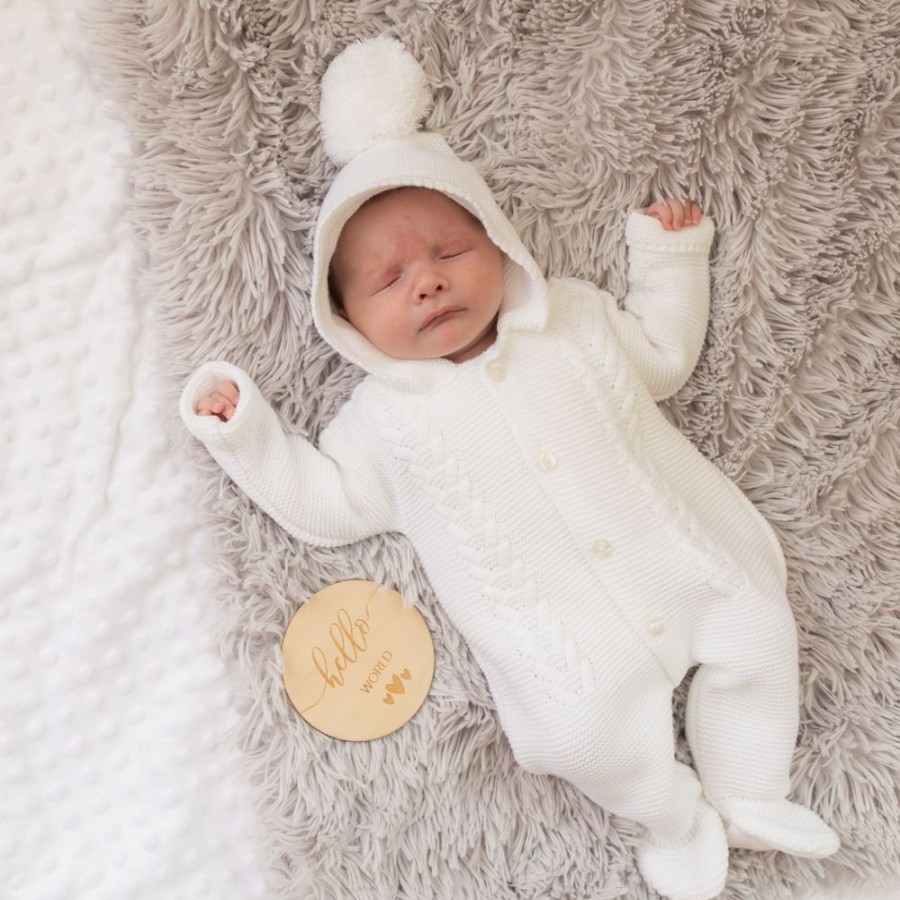 Clothing Dandelion Jackets, Coats & Pramsuits | White Knitted Hooded Pramsuit