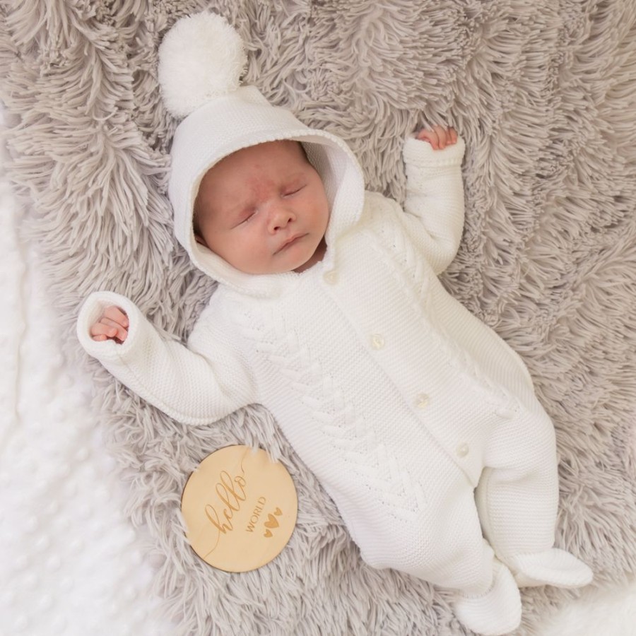 Clothing Dandelion Jackets, Coats & Pramsuits | White Knitted Hooded Pramsuit