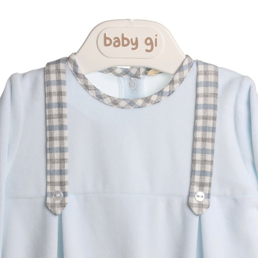 Clothing Millie & Ralph Outfits | Blue Velour Gingham Braces All In One