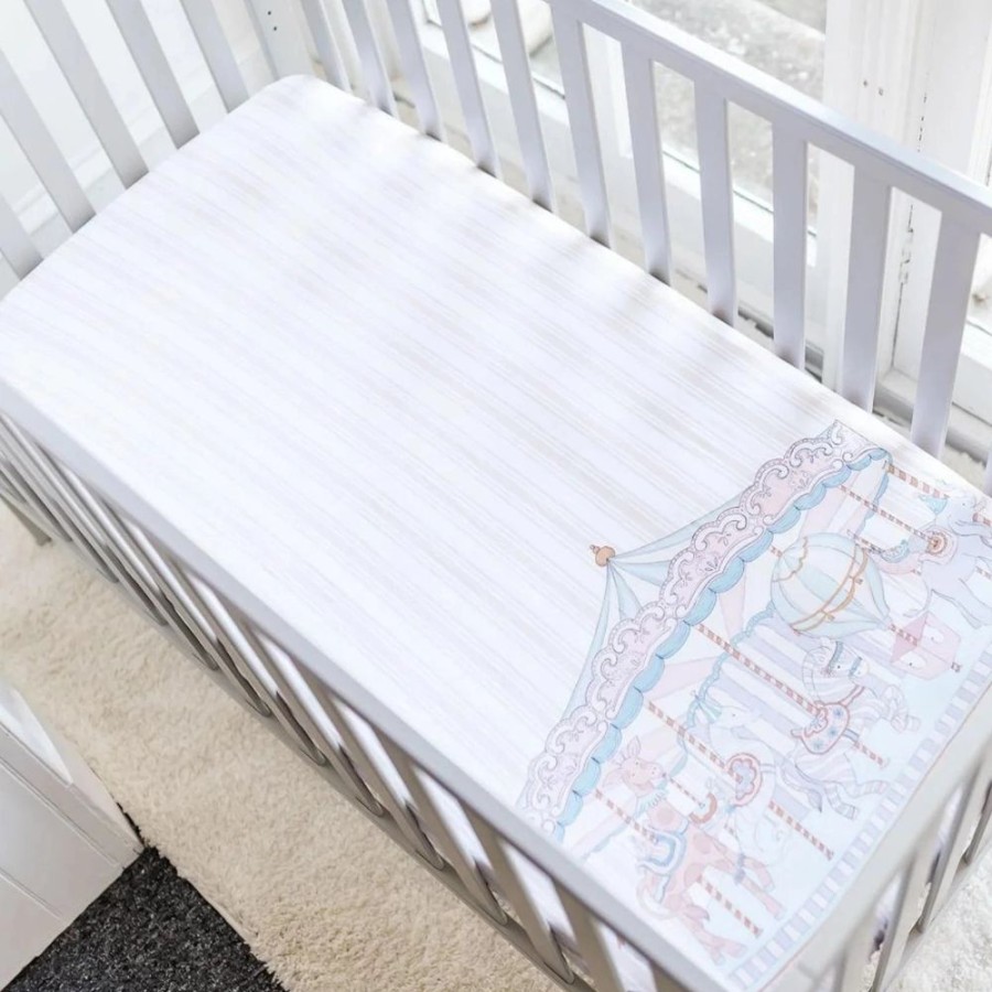 Nursery & Home Gilded Bird Bedding & Sleepwear | Gilded Bird Fitted Cotbed Sheet - Carousel Beige Stripe