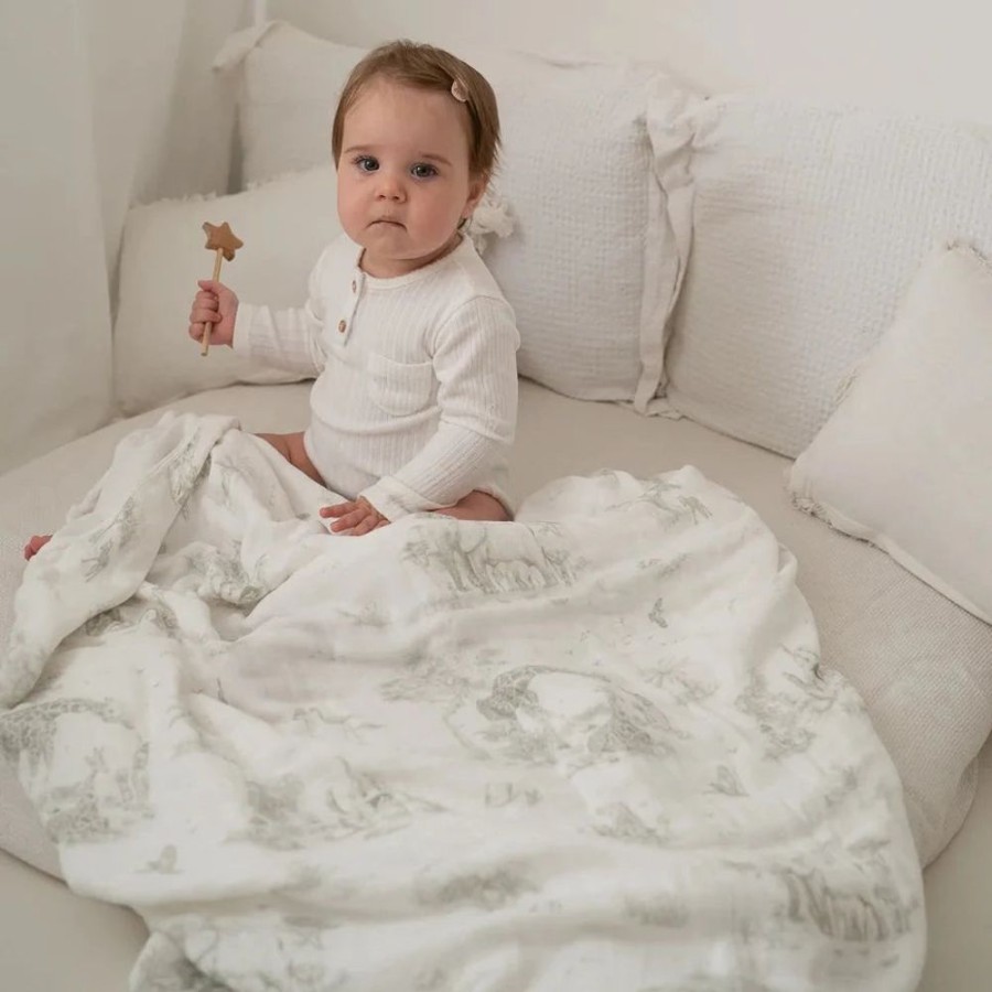 Nursery & Home Millie & Ralph Blankets | Gilded Bird Bamboo Baby Muslin Blanket - Safari Toile