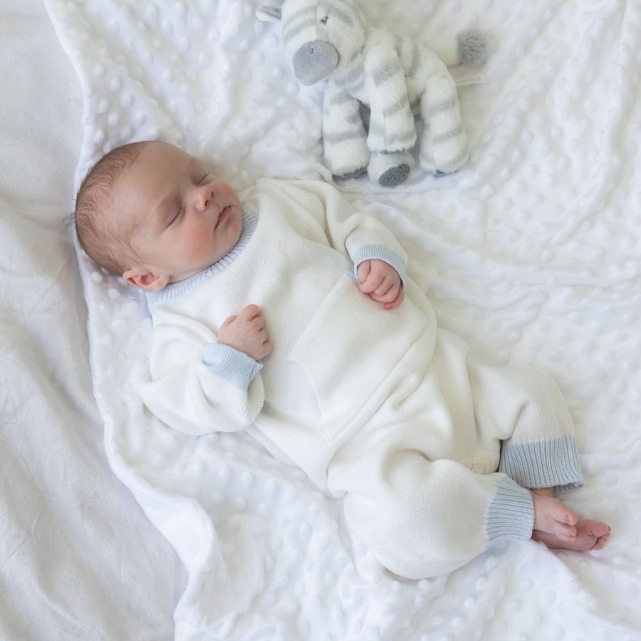 Clothing Sarah Louise Outfits | Ivory Blue Knitted Pocket All In One