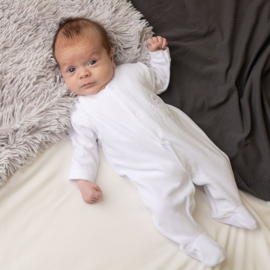 Clothing Dandelion Sleepsuits | Rock -A-Bye Baby' White Velour Baby Sleepsuit | Millie & Ralph