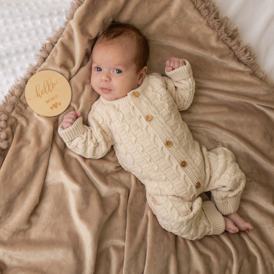 Clothing Dandelion Outfits | Taupe Basket Weave Onesie