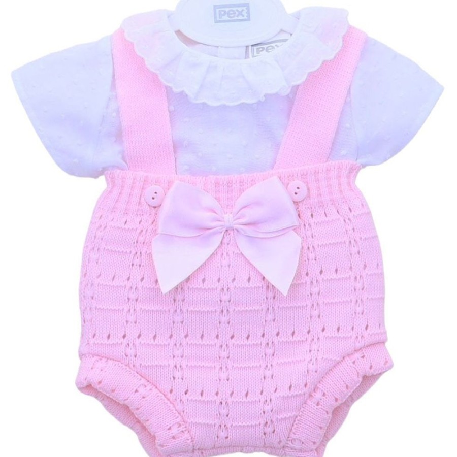 Clothing Pex Rompers | Pink Knitted Zara Dungaree Romper Set