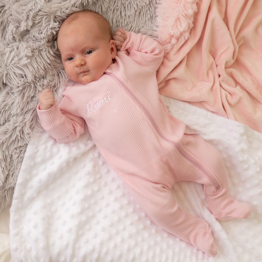 Clothing Millie & Ralph Sleepsuits | Embroidered Personalised Pink Baby Sleepsuit | Millie & Ralph