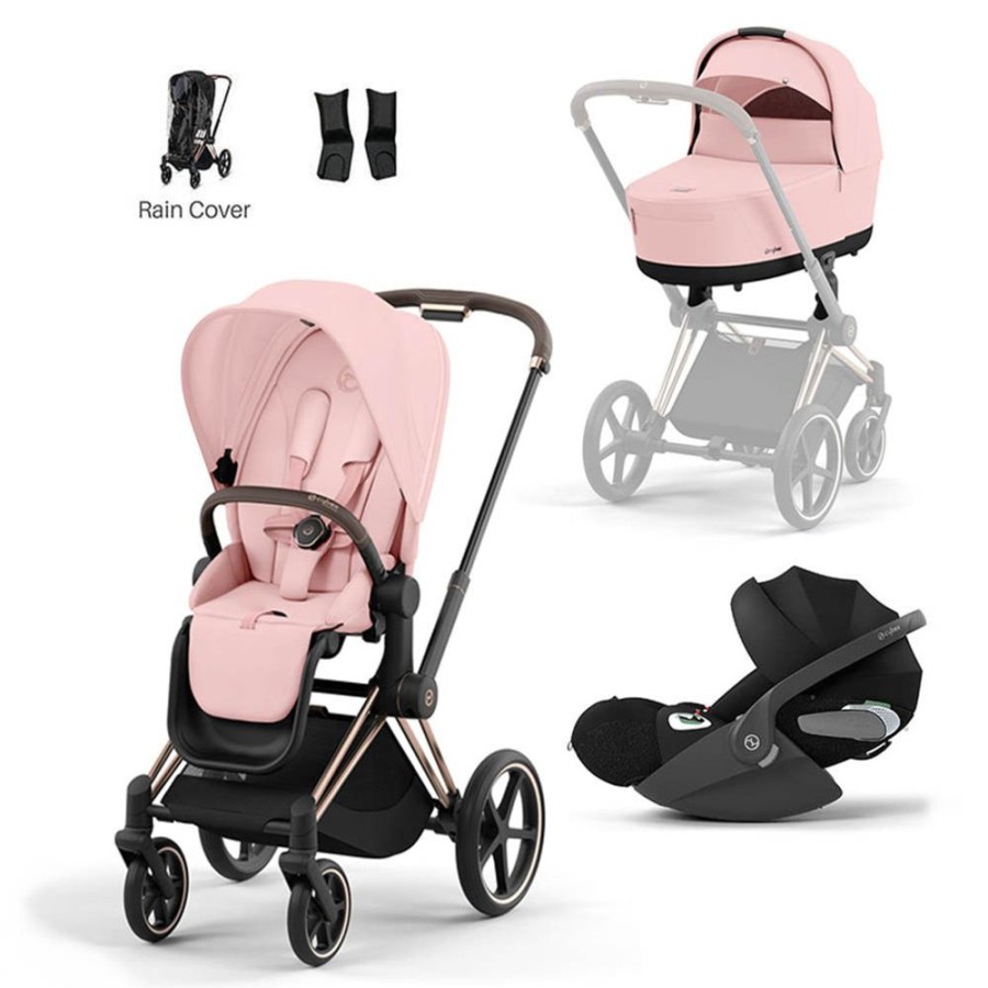 Prams & Pushchairs Cybex | Cybex Priam Travel System Inc Lux Carrycot & Cloud T - Peach Pink