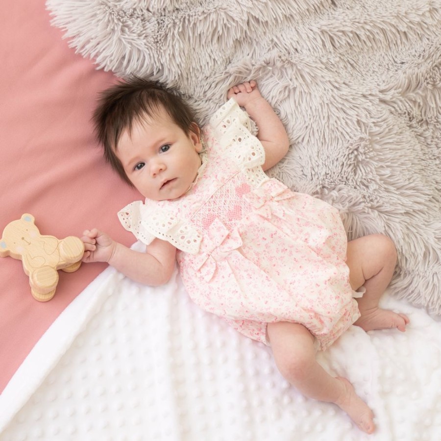 Clothing Caramelo Rompers | Pink Smocked Heart Floral Romper