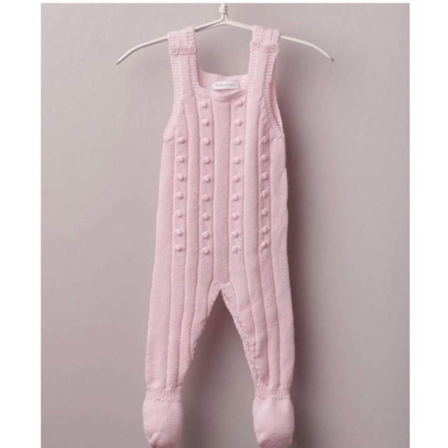 Clothing Millie & Ralph Knitwear | Pink Bobble Knitted Dungarees