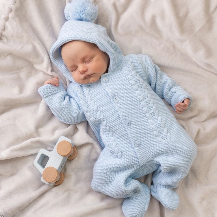 Clothing Dandelion Knitwear | Blue Knitted Hooded Pramsuit