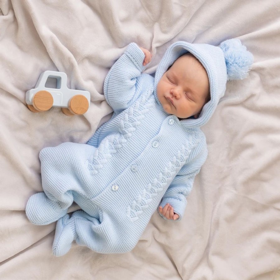 Clothing Dandelion Knitwear | Blue Knitted Hooded Pramsuit